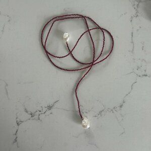 Ruby and Pearl Lariat Necklace